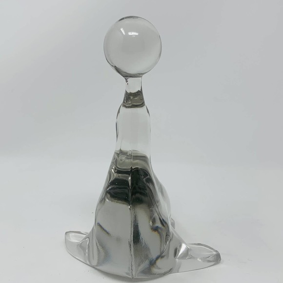 Vintage New Martinsville Clear Glass Seal Sea Lion Ball Bookend Paperweight 7.5" - Picture 2 of 7